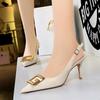 Bigtree European and American Style Banquet Women's Shoes Fine Heel 7cm High Heel Pointed Hollow Metal Square Buckle Single Shoes
