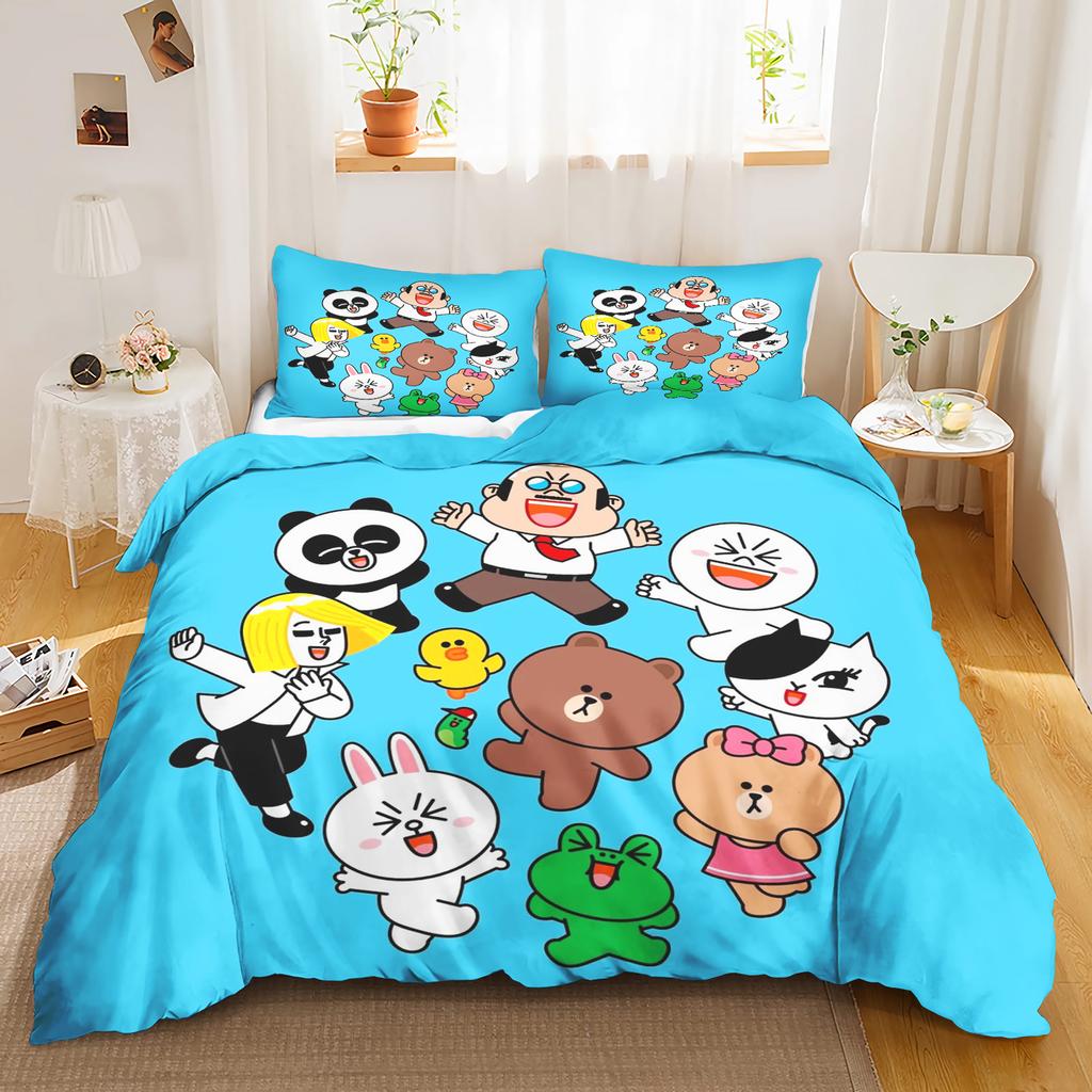 LINEFRIENDS Аниме Домашний Спальня Уютный Нордический полиэстеровый материал подходит для детей и взрослых Комплект из 3 предметов