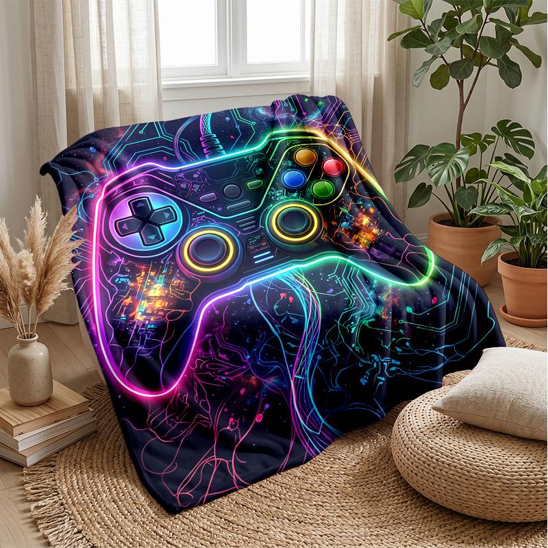 Neon Game Controller Theme blanket Lightweight Warm Flannel Blanket Decorative Throw Blanket for Home Decoration