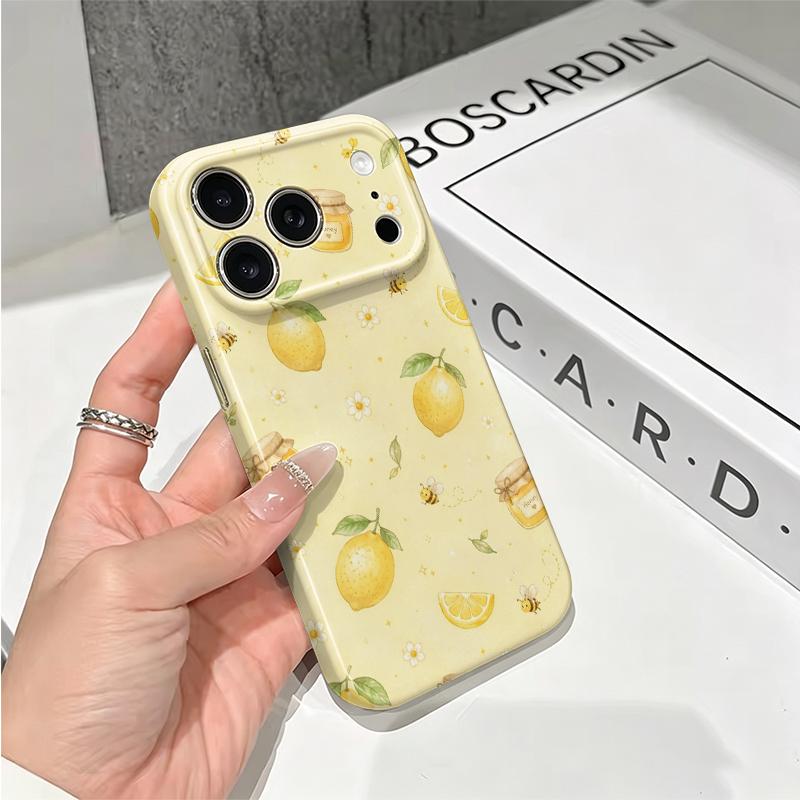 Sweet Honeybee Citrus Lemon Honey Jar Pattern Art Film Aesthetic Protective Shockproof Bumper Phone Case Cover For iPhone 14 15 16 Pro Max Plus