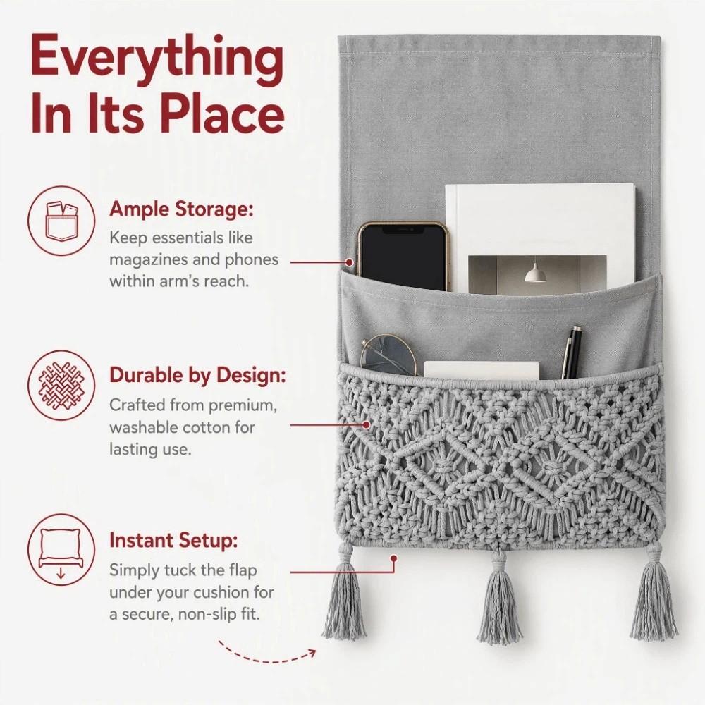 Bohemian Style Sofa Cover Side Pockets Space Saver Sofa Hanging Storage Bag  Remote Control