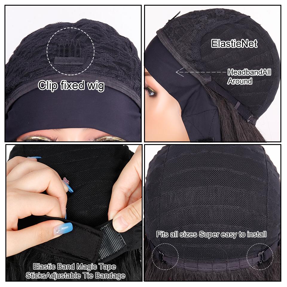 MISS WIG Женский парик с повязкой на голову, объемные волны, натуральные черные парики с повязкой на голову, искусственные волосы, синтетические парики для чернокожих женщин