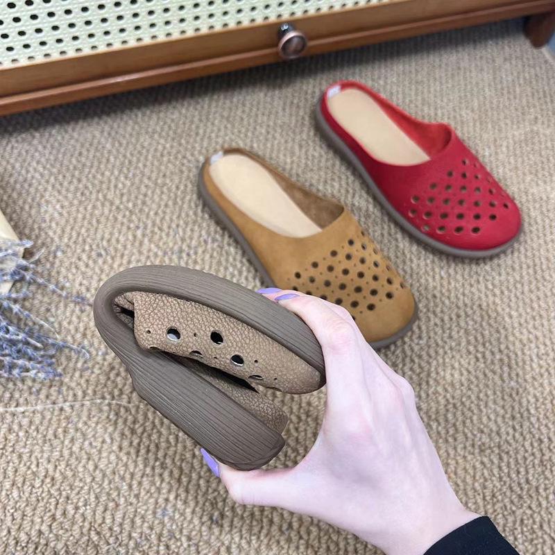Platinum Thoughts 2024 Spring/Summer Women's Retro Mori Slippers - Flat Bottom Casual Round Toe
