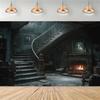 1pc 2D flat Halloween retro gothic building background cloth, Halloween decoration, no power required——sjs