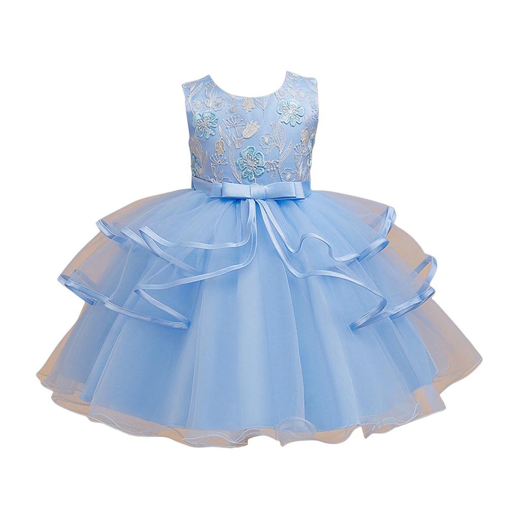 Платье для девочек из кружева и тюля с вышивкой и бантом, вечернее платье принцессы