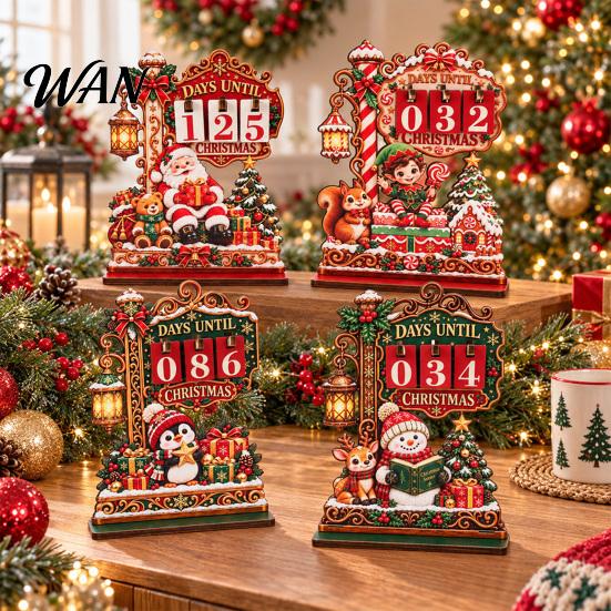 Christmas Party Favor Wooden Advent Countdown Calendar Tabletop Decor, Manual Flip Days Until Festive Fireplace Ornament Ornament, Vintage Xmas