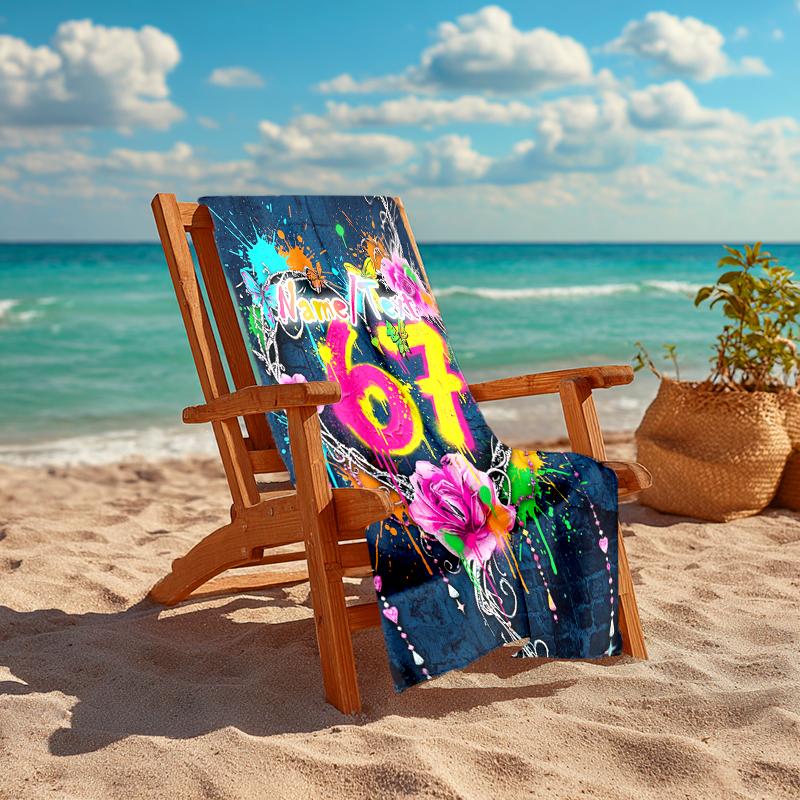 1PC Custom Name Colorful Graffiti Art Beach Towel Highly Absorbent And Sand-Resistant Towel for Swimming, Pool, Yoga, And Travel Lightweight