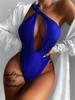 Цельный купальник женский королевский синий полые одно плечо высокая талия купальный костюм пляжная одежда Banadores Mujer 2024