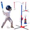 3-in-1 Kids Baseball Toy Set with Hanging Ball  Launcher Adjustable Height Toddler Baseball Set
