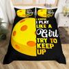 Pickleball Duvet Cover Full Size Ball Sports Gaming Bedding Set Yellow White Quotes Comforter Cover Black Microfiber Quilt Cover
