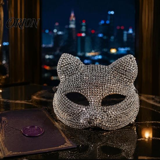 Роскошная маска-костюм со стразами, полнолицевая маска на Хэллоуин, сверкающий череп и лицо кошки, карнавальная, с регулируемыми эластичными ремешками для тематических танцев