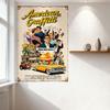 Металлическая жестяная табличка «Американские граффити» Винтажный фильм - Искусство сцены с автомобилем в закусочной 60-х для украшения дома, мужской пещеры, бара, кафе, настенная табличка