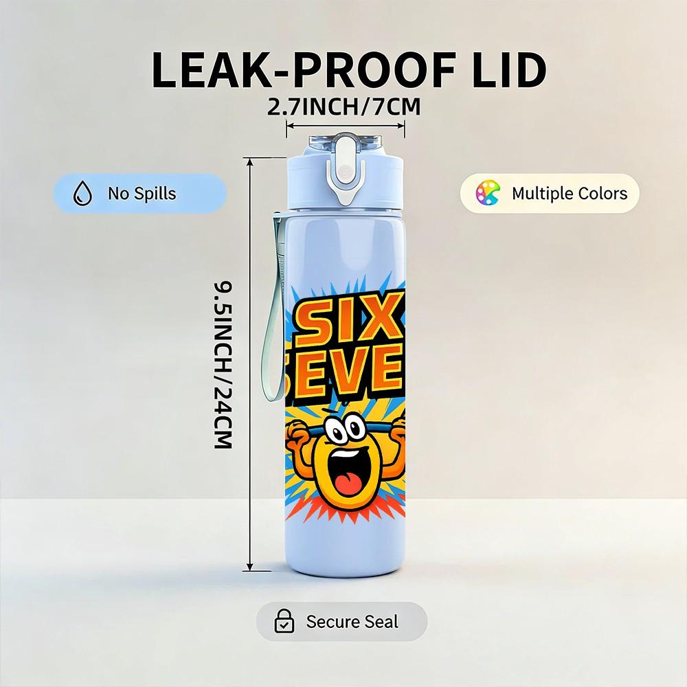1PC Six Seven Explosion Text Art 750ml Color Plastic Sports Water Bottle Leakproof Flip Straw Lid Suitable for Sports Office Home Use
