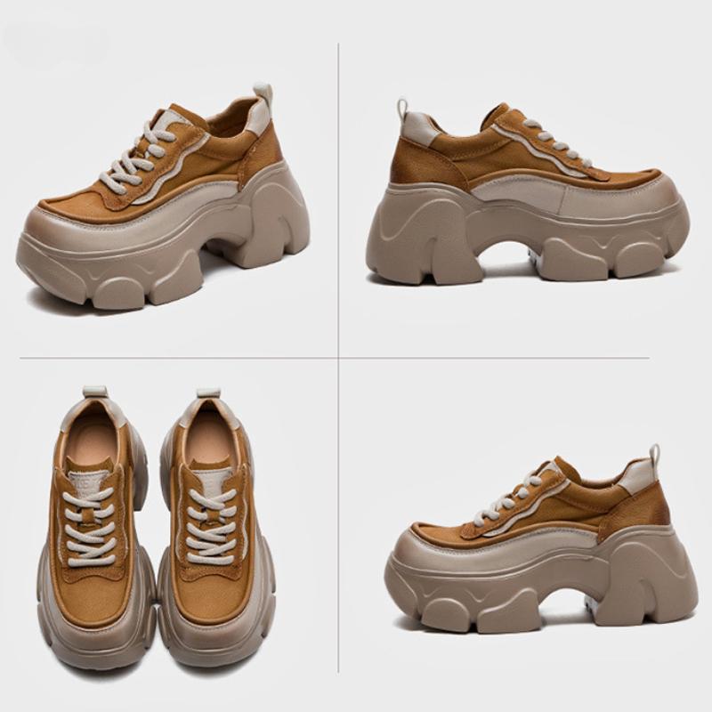 Johnature Туфли-лодочки для увеличения роста на толстой подошве, универсальные женские туфли на платформе в стиле ретро из натуральной кожи со шнуровкой