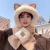 Hat and Scarf Integrated Women's Winter Versatile Cute Plush Hat Warm Plush Thickened Antifreeze and Windproof Hooded Scarf
