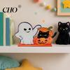 Vintage Style Holiday Decor Halloween Wooden Ghost And Pumpkin Black Cat Ornaments, Retro Ornaments Cartoon Tabletop Centerpiece Decorations for Home