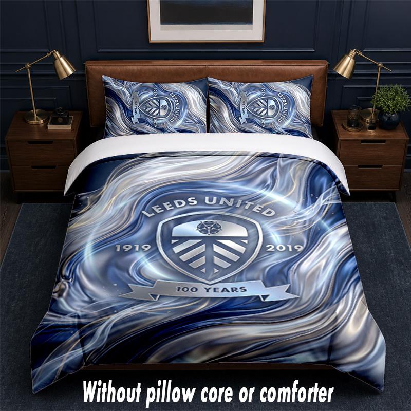 Leeds United Football Design Bed Bedding Set 1 Duvet Cover + 2 Pillowcases Soft Breathable Household Bed Linens