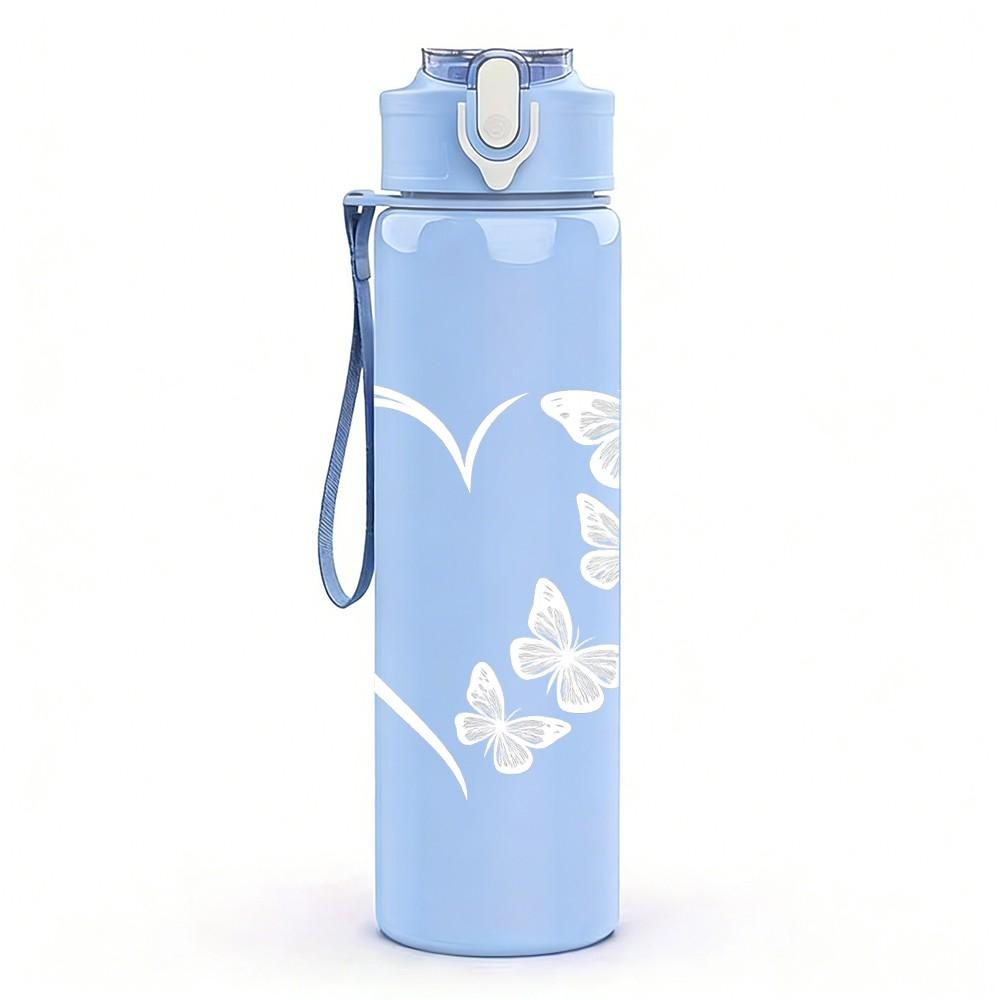 1PC Faint Grey Heart Outline Print 750ml Color Plastic Sports Water Bottle Leakproof Flip Straw Lid Suitable for Sports Office Home Use