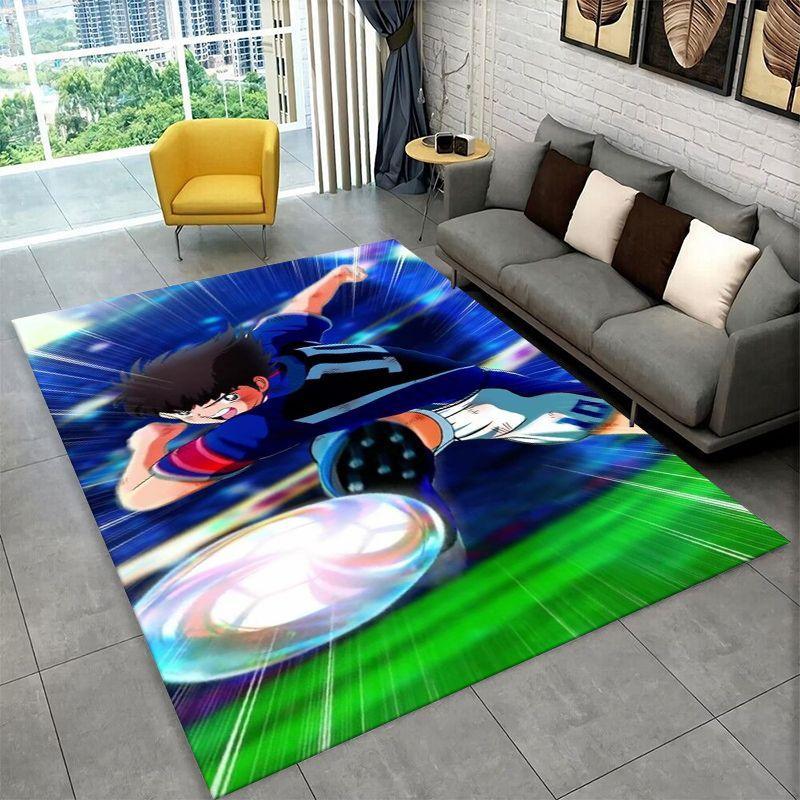 Retro Captain Tsubasa Soccer Cartoon Carpet Rug for Bedroom Living Room Sofa Doormat Home Decor,Kid Game Area Rug Non-slip Gift
