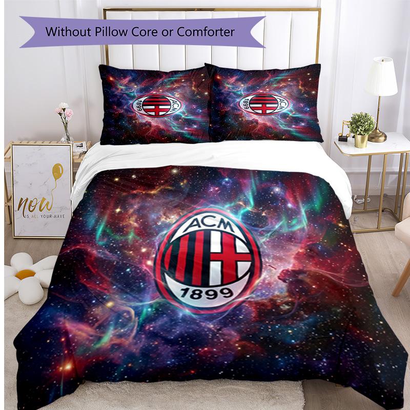AC Milan Pattern Printed 3PCS Bedding Set Soft Skin-Friendly Washable Duvet Cover & Pillowcases Set All Season Bedroom