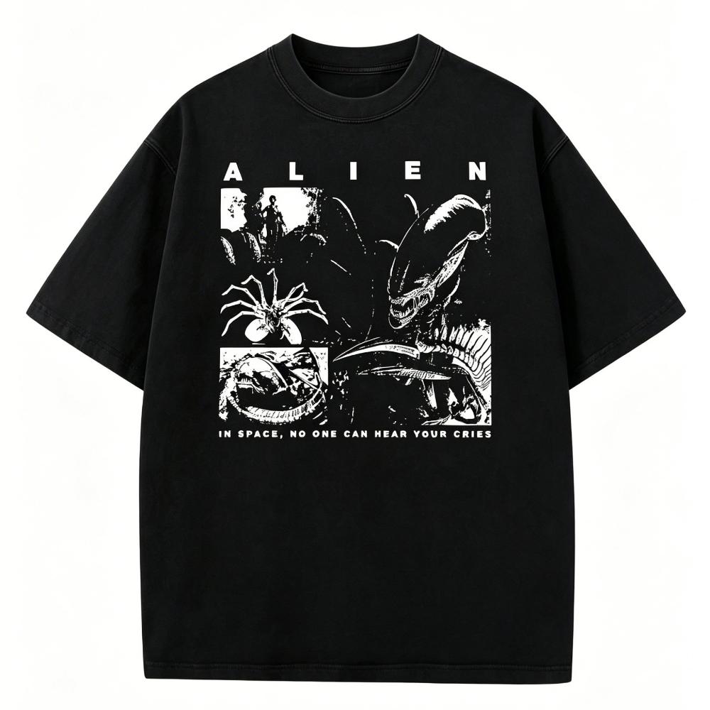 Unisexs Romulus Movie Alien Graphic Tshirt Vintage Scifi Tee Romulus Print Soft Washed Black Unisexs Tshirts For Summer Unisex
