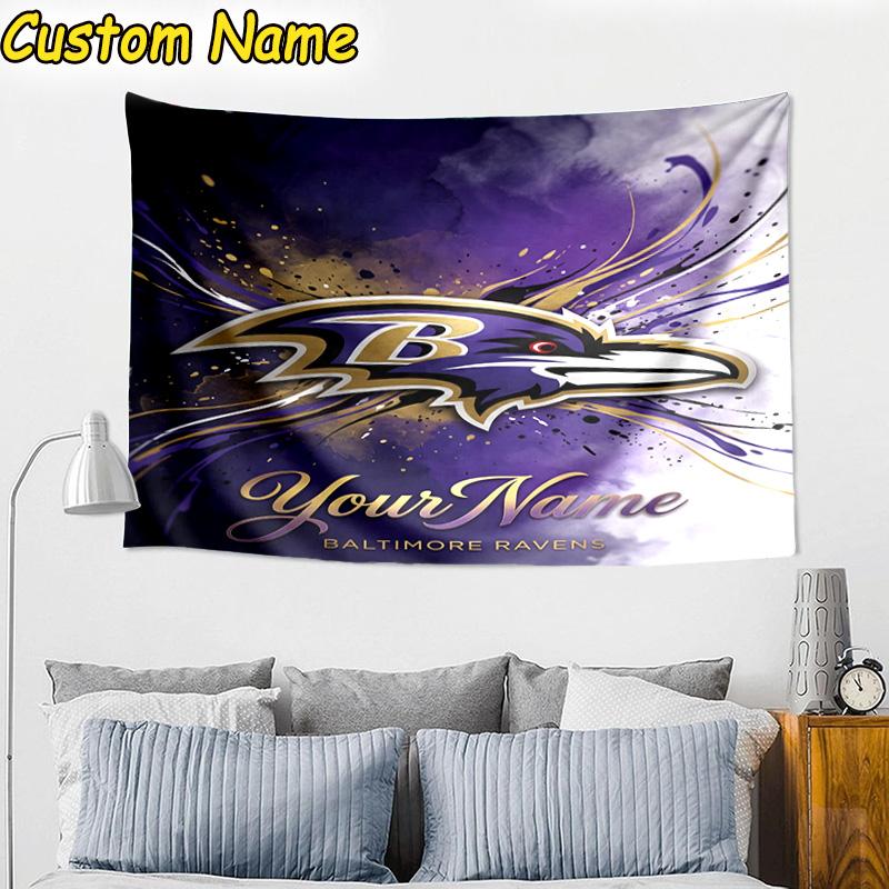 Custom Name football Ravens Logo Tapestry Room Decoration Wall Hanging for Living Room Bedroom, dormitory, Birthday and Christmas gifts
