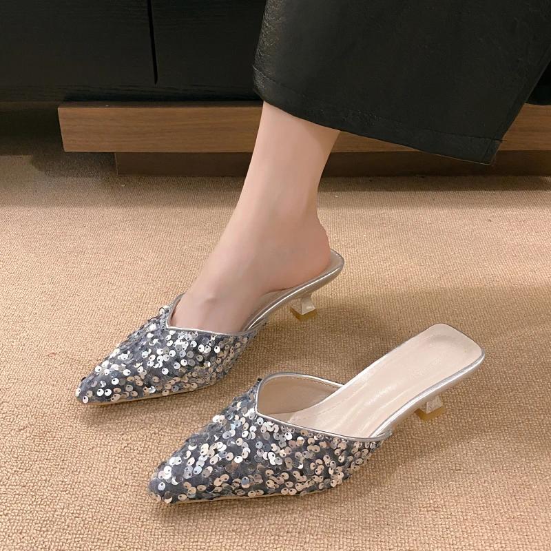 Fashion Women's Summer Baotou Half Slippers 2024 New Wear Non-slip Foreign Fashion High-heeled Sandals Zapatos De Mujer Women Shoes