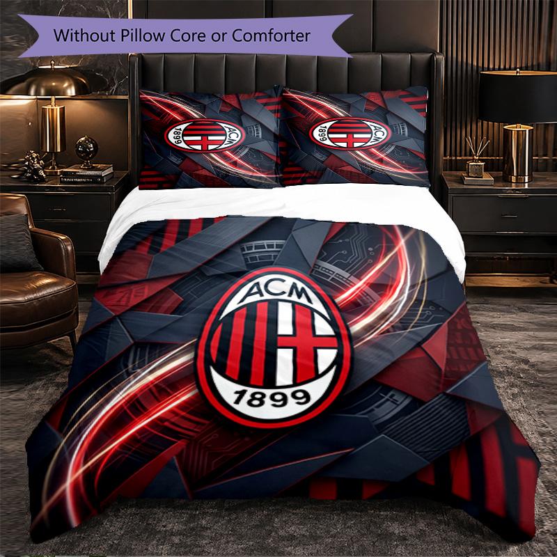 AC Milan Pattern 3 Pieces Bedding Set Soft Microfiber Duvet Cover with Pillow Cases for Bedroom