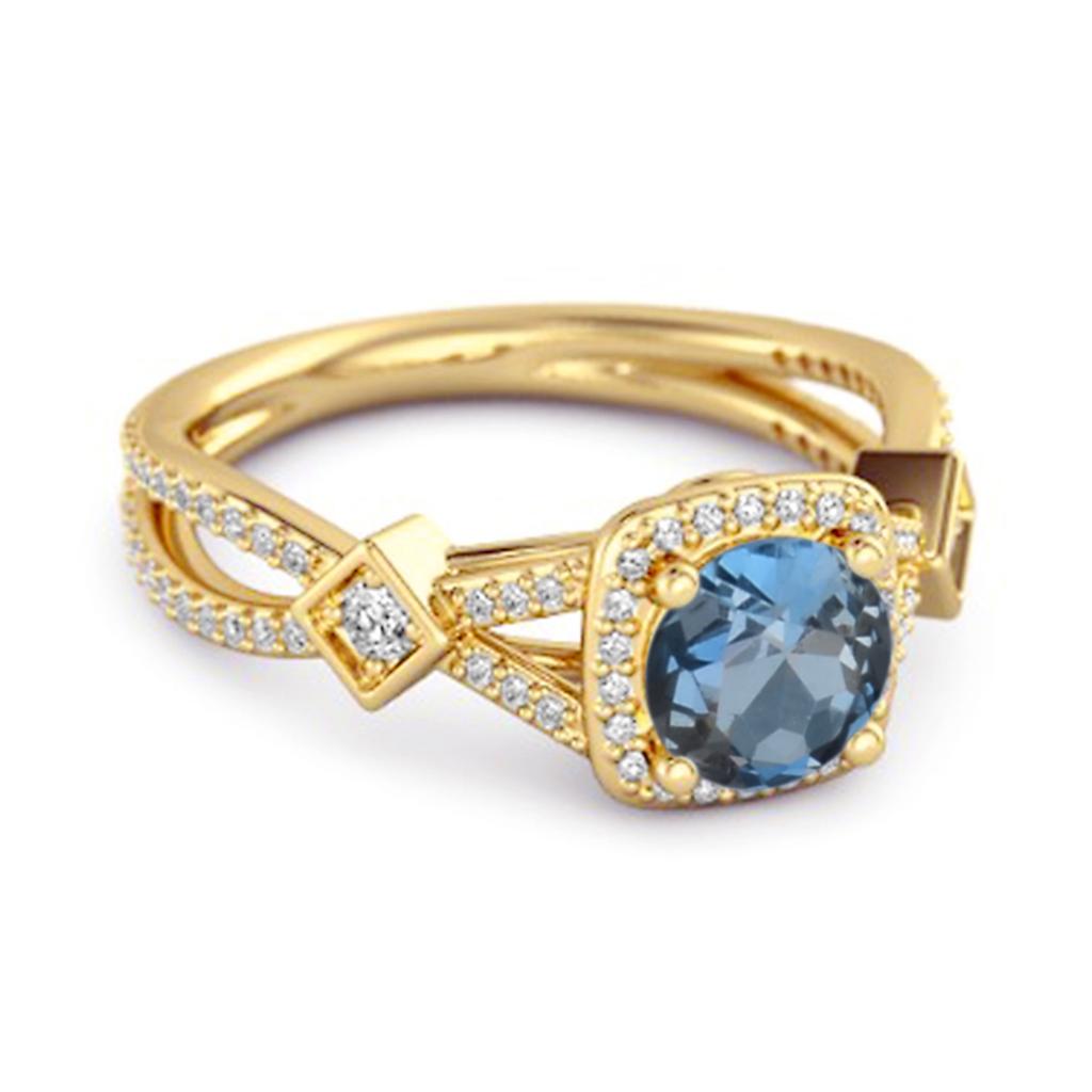 London Blue Topaz Vintage Halo Art Deco Ring - 925 Sterling Silver Gold Vermeil