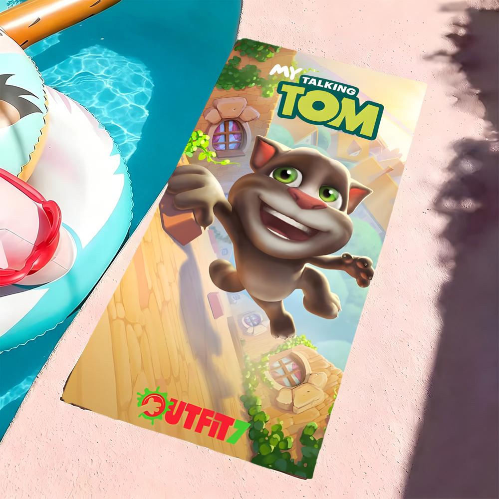 Полотенце Talking Tom & Friends, Микрофибра, Пляжное полотенце, Быстросохнущее, Без песка, Ультратонкое волокно, Супермягкое.
