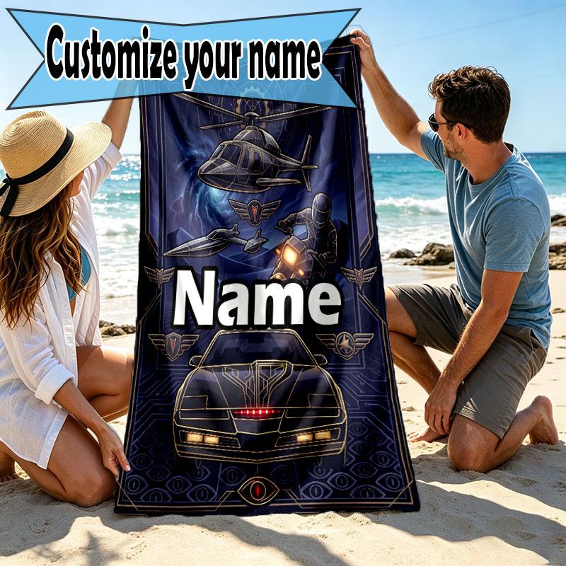 Custom Name Personalized Knight Rider Print Beach Towel, for Trip Camping Beach Party Home Decor, Birthday Gift for Family & Friends