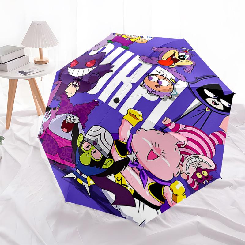 1pc Purple Characters Auto-Open Umbrella - Foldable Design with 8-Rib Iron Frame - Outdoor for Fans, Travelers, Daily Use - Perfect Gift for Festivals