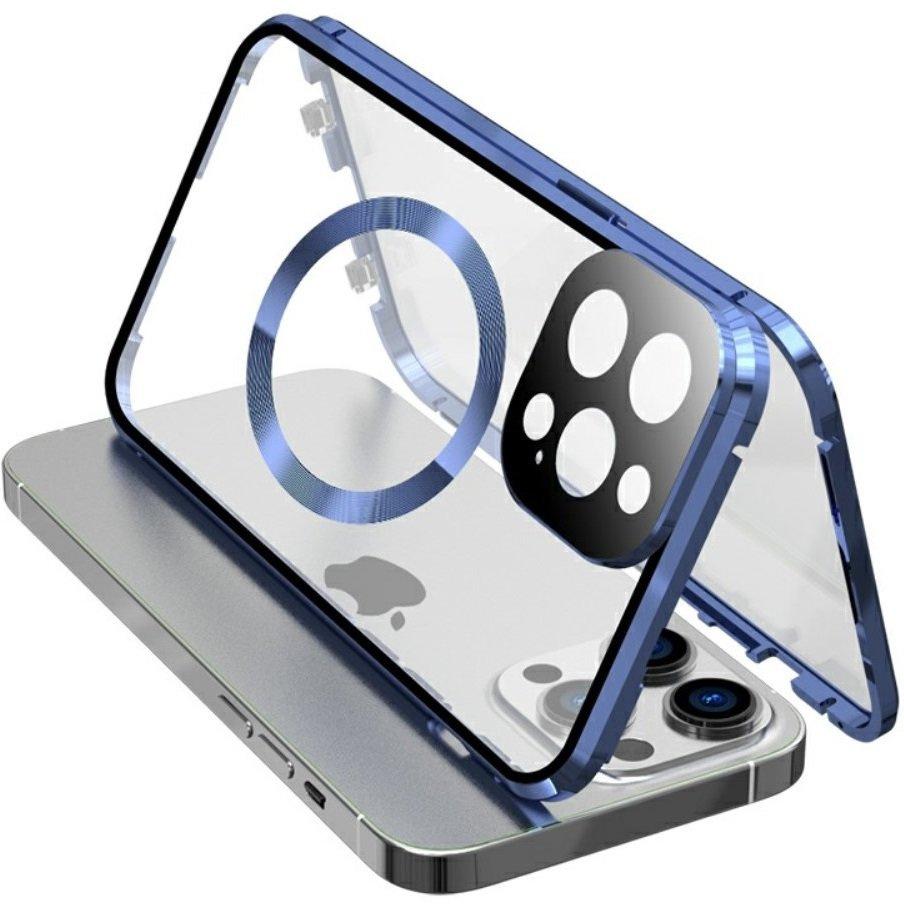 Magnetic Dual Glass MagSafe Case for iPhone 15 Pro Max, Blue