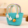 Easter Woven Basket with Handle Cotton Woven Bunny Egg Hunt Basket with Rabbit And Carrot Empty Easter Treat Bag for Gifts Candy