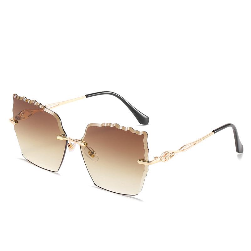 New sunglasses, European and American trendy glasses, trimmed frameless sunglasses, women's metal UV sunglasses