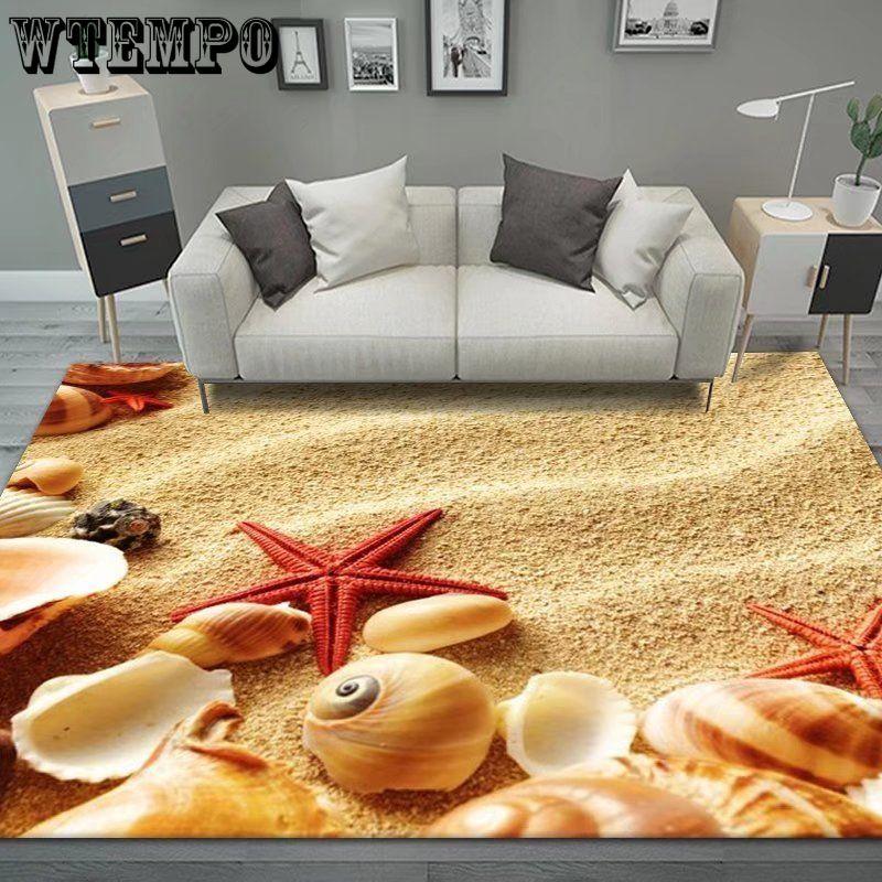 3D Floor Mat Rugs Kitchen Beach Waves Runner Carpet Kitchen Washable Non-slip Living Room Carpet Marine Bath Mat Absorbent