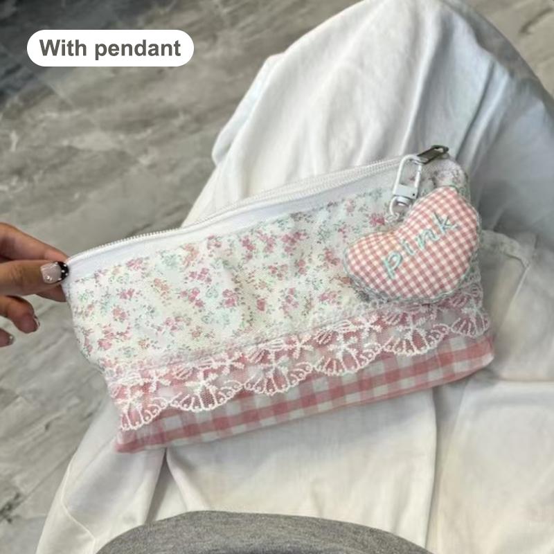 High Quality Sweet Lace Floral Design Pen Bag Large Capacity Multifunctional Stationery Bag Pencil Case Students Supplies