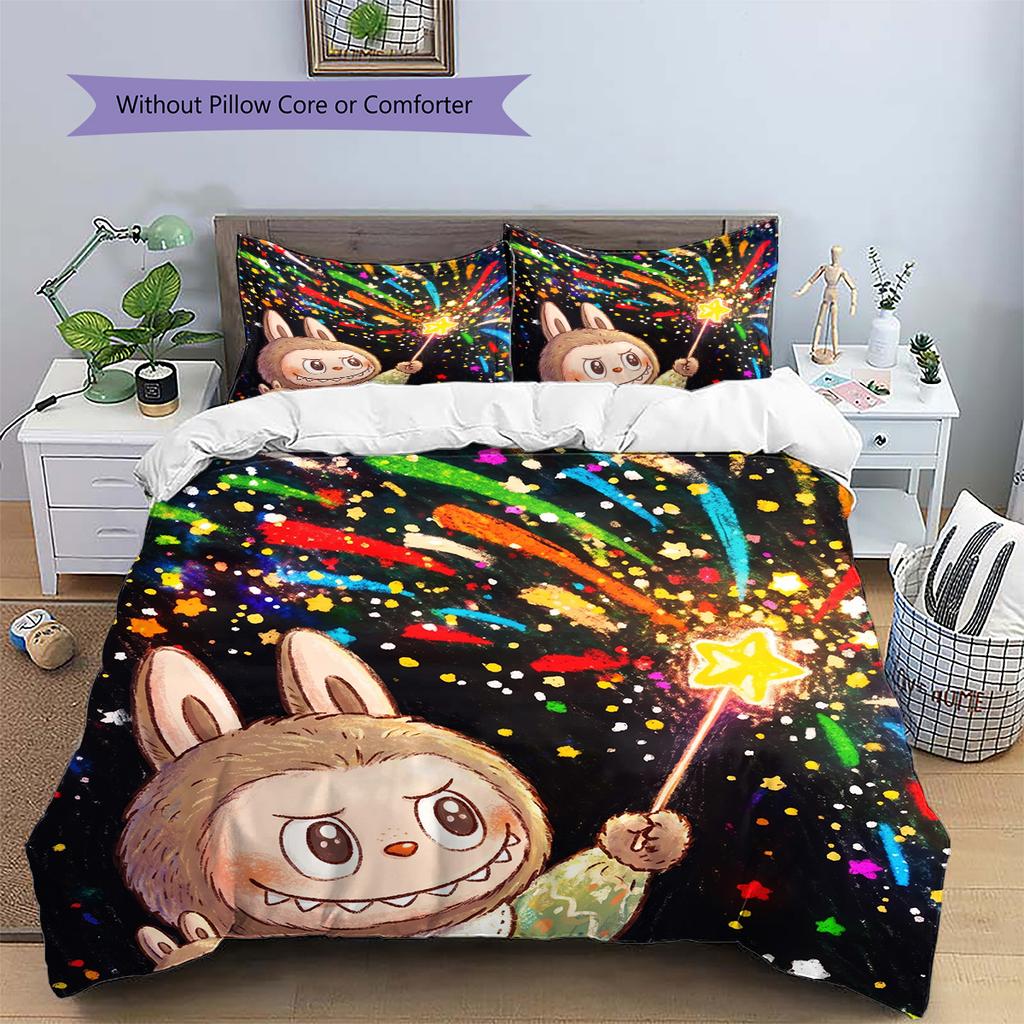 Labubu Pattern Bedding Quilt Set Quilt Cover Pillowcase Home Decoration Birthday Gift (1 * duvet cover + 2 * pillowcase, without core)