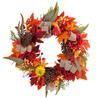 Artificial Fall Wreath 18 Inch Autumn Front Door Wreath with Sunflower Pumpkin Berries Pine