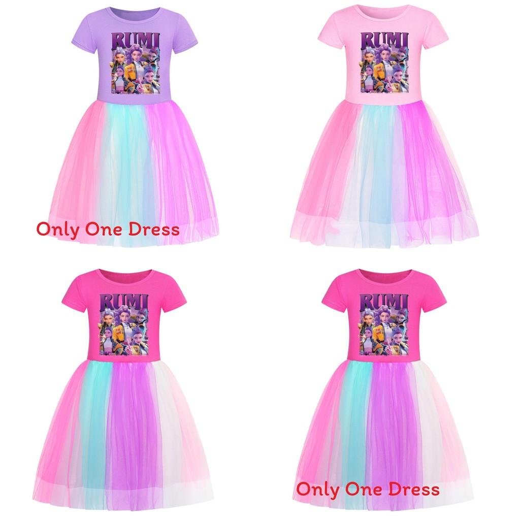 Kpop Demon Hunters Girl Cotton Rainbow Lace Dress For Girls Ages 3 To 8
