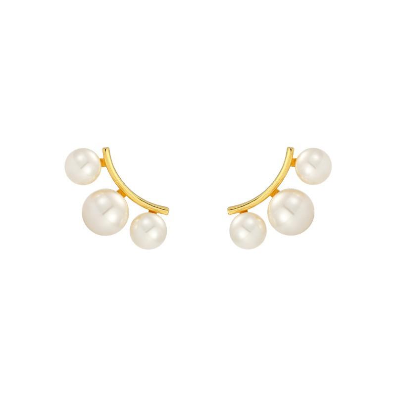 Minimalist Pearl Stud Earrings Women Sterling Hypoallergenic Geometric Design Vintage Chic Everyday Jewelry