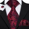 Hi-Tie Fashion Mens Wine-Red Paisley Necktie Hanky Cufflinks for Business Wedding