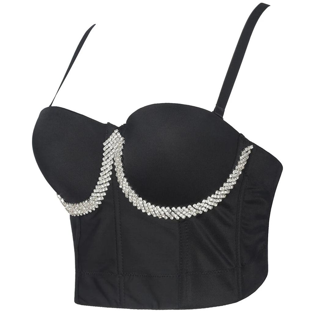 Укороченный топ yushutiff со стразами, блестящие женские корсетные топы, бюстье, бюстгальтер пуш-ап, женская одежда для ночного клуба