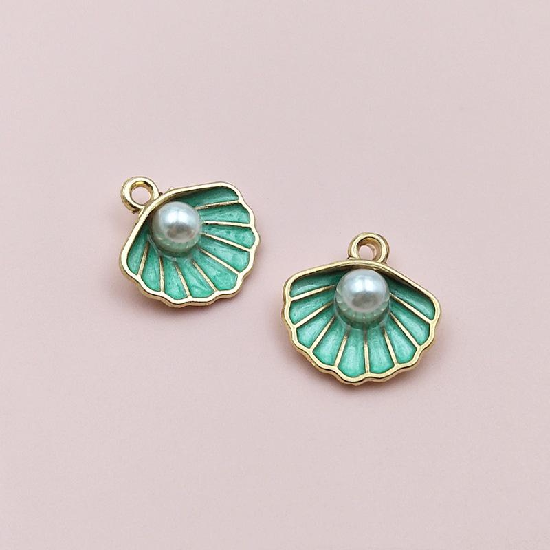 Alloy Color Oil Drop Scallop Pearl Pendant Charm for DIY Necklace and Bracelet Jewelry