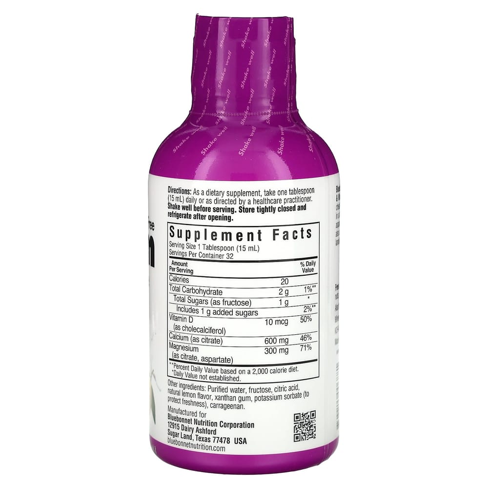 Bluebonnet Nutrition Liquid Calcium Magnesium Citrate & Vitamin D3 Lemon Flavor 473ml (16 fl oz)