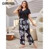 Plus Size Women's Fashion V Neck Top Pants Pajamas Set