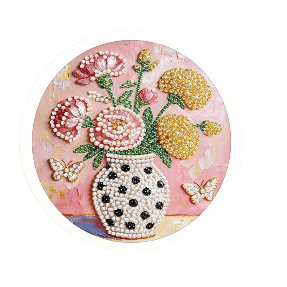 Hand-Pasted Round Shape Pearl Painting Sunflower Self-Adhesive Paintings Bedroom Decorative