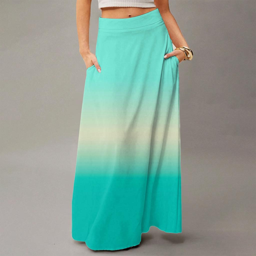 Женская повседневная складная юбка-макси с градиентным принтом, высокой талией и карманом, с драпировкой