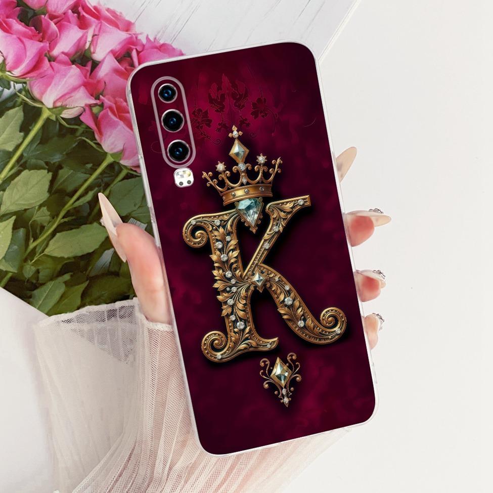 Прозрачный Чехол Для Huawei P30 ELE-L29 ELE-L09 ELE-L04 Чехол Для Huawei P30 Крутая Корона Роскошные Буквы A-Z 2D Плоский Рисунок Мягкий Корпус