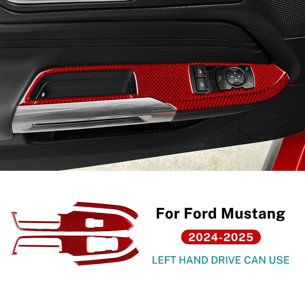 For Ford Mustang Dark Horse EcoBoost GT S650 2024 2025 2026 2027 Real Soft Carbon Fiber Sticker Car Door Window Button Trim